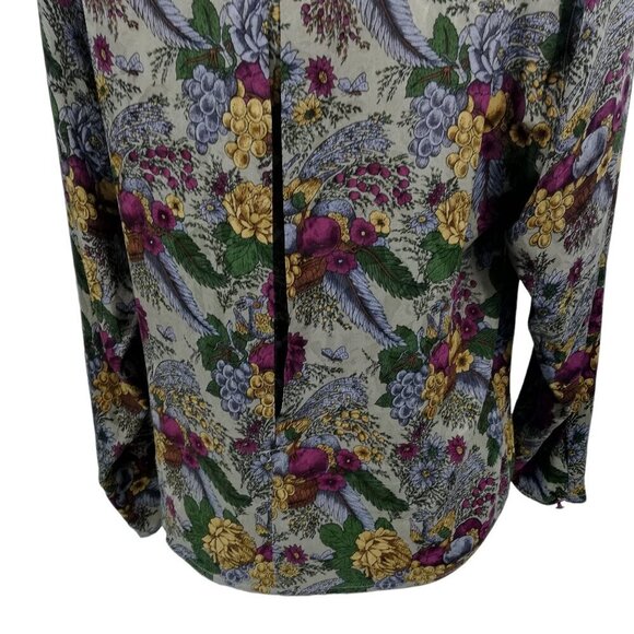 Vintage 100% Silk Dark Floral Asymmetrical Collar Blouse Size 8 Michii Moon - Picture 9 of 10